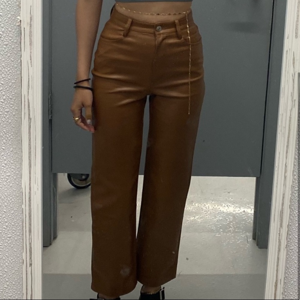 Aritzia Melina Wilfred Leather Pants in Cognac